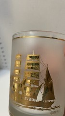 4 Culver Gold Clipper Ships Boat Sails Schooner Frosted Whiskey Tumbler 12 oz