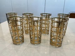 Vintage Set of 7 Retro «Bamboo» High-Ball Cocktail Glasses by Culver LTD