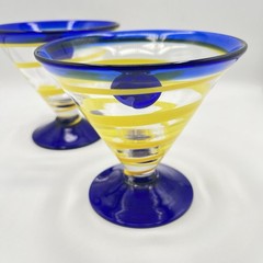 Kosta Boda Martini Margarita Glasses Cobalt Blue Yellow Swirl – Set 2