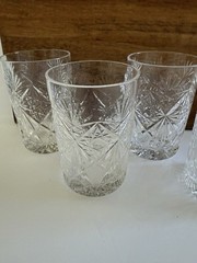 4 VTG Brilliant Cut Crystal Glass Star Burst Fan Whiskey Tumbler Heavy Man Cave