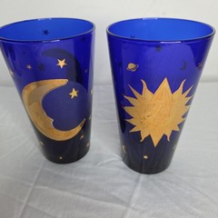Vintage Whimsogothic CULVER Cobalt Blue 22K Gold Celestial Astrological Glasses