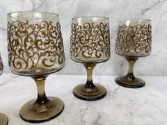 Libbey Prado Tawny Brown Raised Scroll 11.25 oz Goblet Vintage 5 3/4″ Box of 8 A