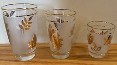 VTG 1960’s-70’s Libbey Glassware Frosted Gold Leaf Autumn Fall Glass 3 Sizes Set