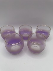 Vtg Blendo Roly Poly Ombre Lavender Purple Frosted Glasses/Barware w/gold trim