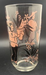 Hazel Atlas Mid Century 1950’s Oriental Juice Glass – Pink Black Asian Design