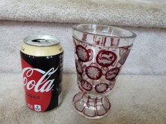 VINTAGE Bohemian Cut to Clear Chalice Goblet Ruby Red Medallions Deer 5.75″