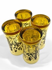 4 Vintage Libbey Amber Glass Wheat Queen Anne’s Lace Tumblers MCM
