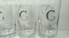 Mid Century Highball Drink Glass Tumbler set of 4 w/ Silver Monogram Letter C