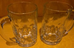 Set of 2 Vintage Thumbprint Dimple 14 oz Clear Heavy Glass Beer Mugs 4.75″ tall