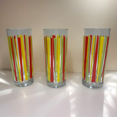3 VTG Ocean Thailand Striped Highball Tom Collins Glasses Tumblers Barware