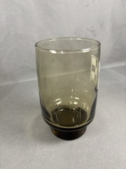 3 Libbey Glasses Tawny Smoke Brown Tumblers 5″ Vintage Purina