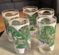Awesome! Vintage MCM Retro Drinking Glasses Hazel Atlas House Plant & Trellis 5