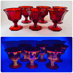 Vtg Independence Octagonal Ruby Champagne Sherbet Glasses UV Reactive Set of 6