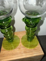 Antique German Theresienthal Barvaria Green Ribbed Baluster Stem Wine Glasses 4