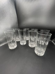 Vintage Set of 8 Clear Fluted Highball Tumblers Heavy Pressed Glass 6.25”