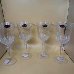 DePlomb 24% Lead Crystal Water Wine Goblets USA Diamond Cut Stem Set of 4 NWT