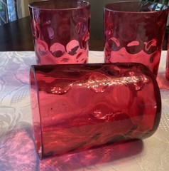 Czech Bohemian? Early Cranberry Reverse Thumbprint 3 1/2 Inch Tumblers X5