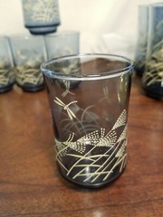 Vintage Set Of 2 Libbey Dusky Blue Dragonfly & Wheat Bolero Reeds Juice Glasses