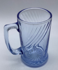 Light Ice Blue Glass Beer Mug, Stein, Swirl, Star Base, 5.5”