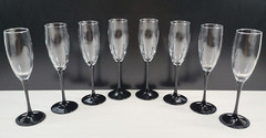 8 Luminarc Domino Signature Black Fluted Champagne Set Clear Cristal France Lot
