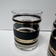 VTG LOT OF 3 George Briard MCM Culver Black Gold Tone Double Old Fashioned Glass
