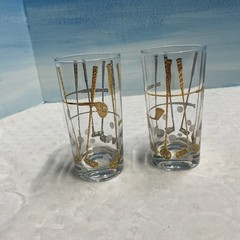 Lot/4 1960s Culver Fairway Golf 22K Gold Clear Frosted Highball Bar Glasses MCM
