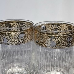 CULVER Starlyte 3 Highball Cocktail Glam Glasses Ornate 22K Gold Bands MCM VTG