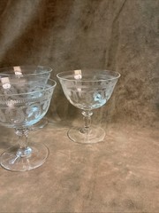 1930s Bryce glass Company needle etched loop design sherbet/Champagne Lot Of 5