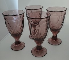Vintage Noritake Sweet Swirl Amethyst Goblet●Iced Tea Glasses 7.25in●4 Piece Set