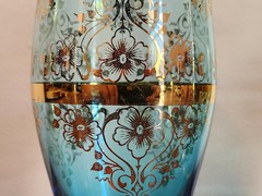 Vecchia Murano Style Hand-blown Glasses Blue 24 Karat Gold Trim – Set Of 2