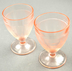 Set of 2 Jeannette Depression Glass Homespun Pink Juice Ftd Tumblers