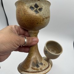Set (2) Art Studio Pottery Wine Goblets Chalice Style Sand Earthenware Boho