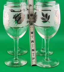 Set Of 4 Libby Stem Glasses 8oz. Frosted Leaves Silver Rimmed 7″ Tall 80’s