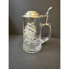 Old Spice Glass Metal Lidded Beer Steins Nautical Ship Vintage Mug