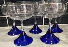 Crystal Goblet with Cobalt Blue Trumpet Stem Set of 5