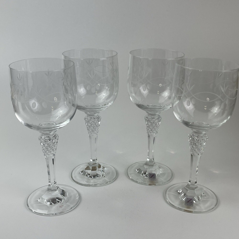 Cristallerie Zwiesel Wine Goblet Grapes On Stem Etched Design Germany Set Of 4