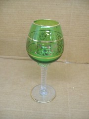 Vintage Emerald Clear Stem Green Bowl Wine Glass Goblet Gold Trim 7″