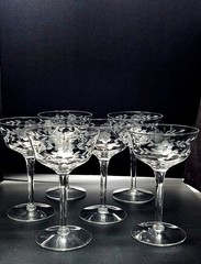 Vintage Floral Champagne Coupe Glasses 5.75″ etched sherbet romantic 1950s Set/6