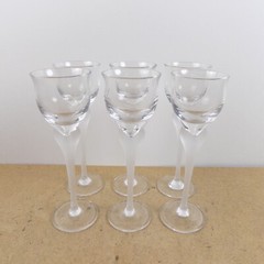 6 Mikasa Crystal Sea Mist Frost 6.1″ Cordial Glasses Ribbed Stem