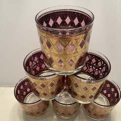 (6) West Virginia Glass Co Rainer Cranberry Old Fashioned Whiskey Glasses MCM
