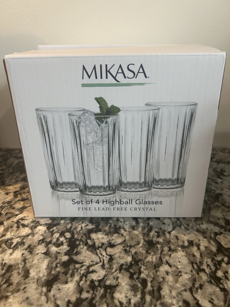 Mikasa Set Of 4 High Ball Glasses Fine Lead-Free Crystal **NEW** 11.75 OZ