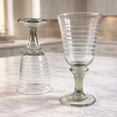 Vintage Libbey Sirrus Ribbed Ring Water Goblets Clear Stemmed Glasses Set of 2