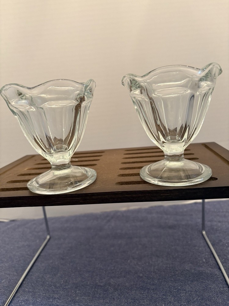 Two Vintage Anchor Hocking Clear Glass Footed Sherbet or Dessert Glasses.