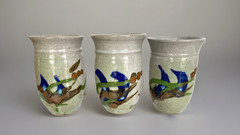 Set of 3 Studio Art Stoneware Pottery Tumblers/Glasses, 5-3/4″ Tall, Signed