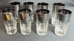 1960’s Barware MCM Silver Fade ~6” High Ball Glasses Set 8 Cocktail Tumblers