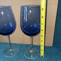 Set of 2 Libbey Cobalt Blue Tall Wine Glasses 9.25