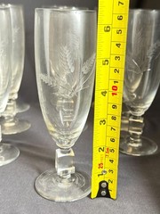 Set of 12 Vintage Reizart Crystal Parfait Glasses Cube Stem Etched Wheat Pattern