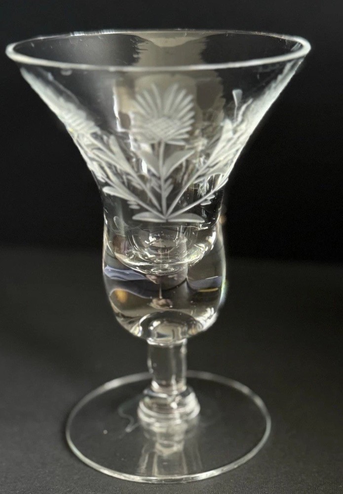 Vintage Rare Elegant Lead Crystal Cordial Glass Stemed With Etching Tiny Chip