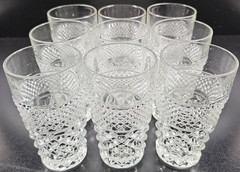 9 Anchor Hocking Wexford 10 Oz Tumblers Vintage Clear Diamond Cut Etch Retro Lot