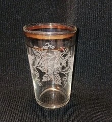 Bartlett Collins Vintage Frosted Grape Vine 22KT Gold Trim 5 Oz Glass Tumbler